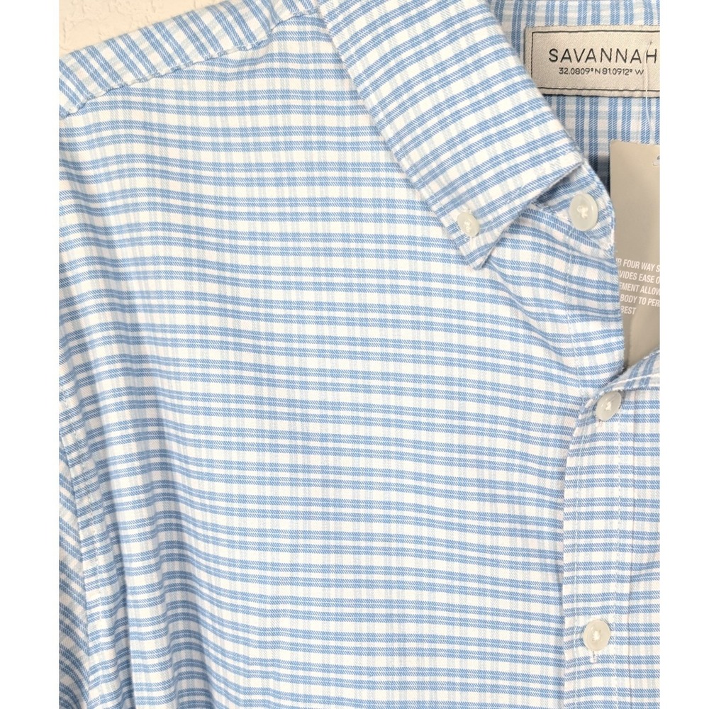 Savannah Button Down Shirt Mens XL Blue White Check Tencil Blend Long‎ Sleeve